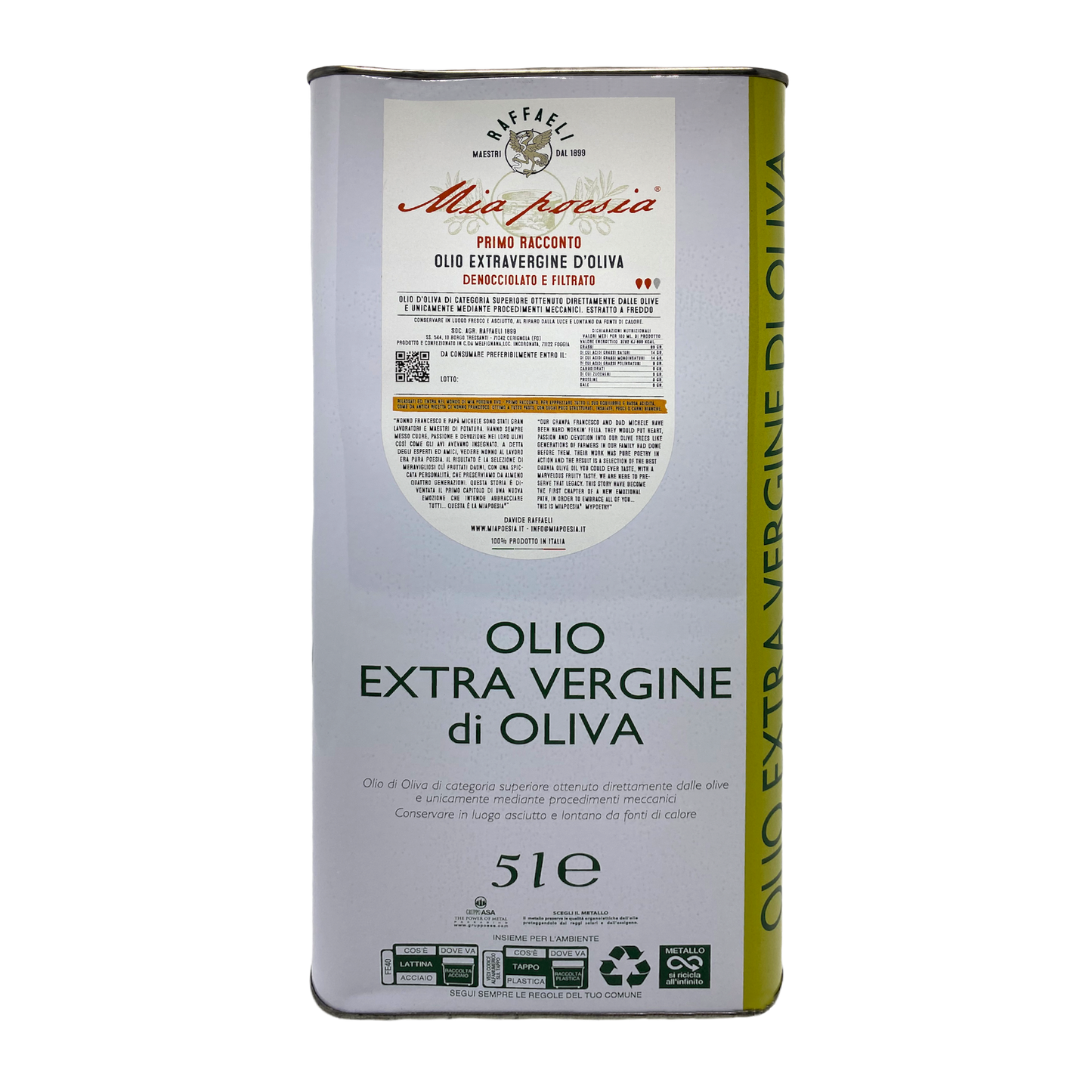 Latta 5L Olio Evo filtrato e denocciolato