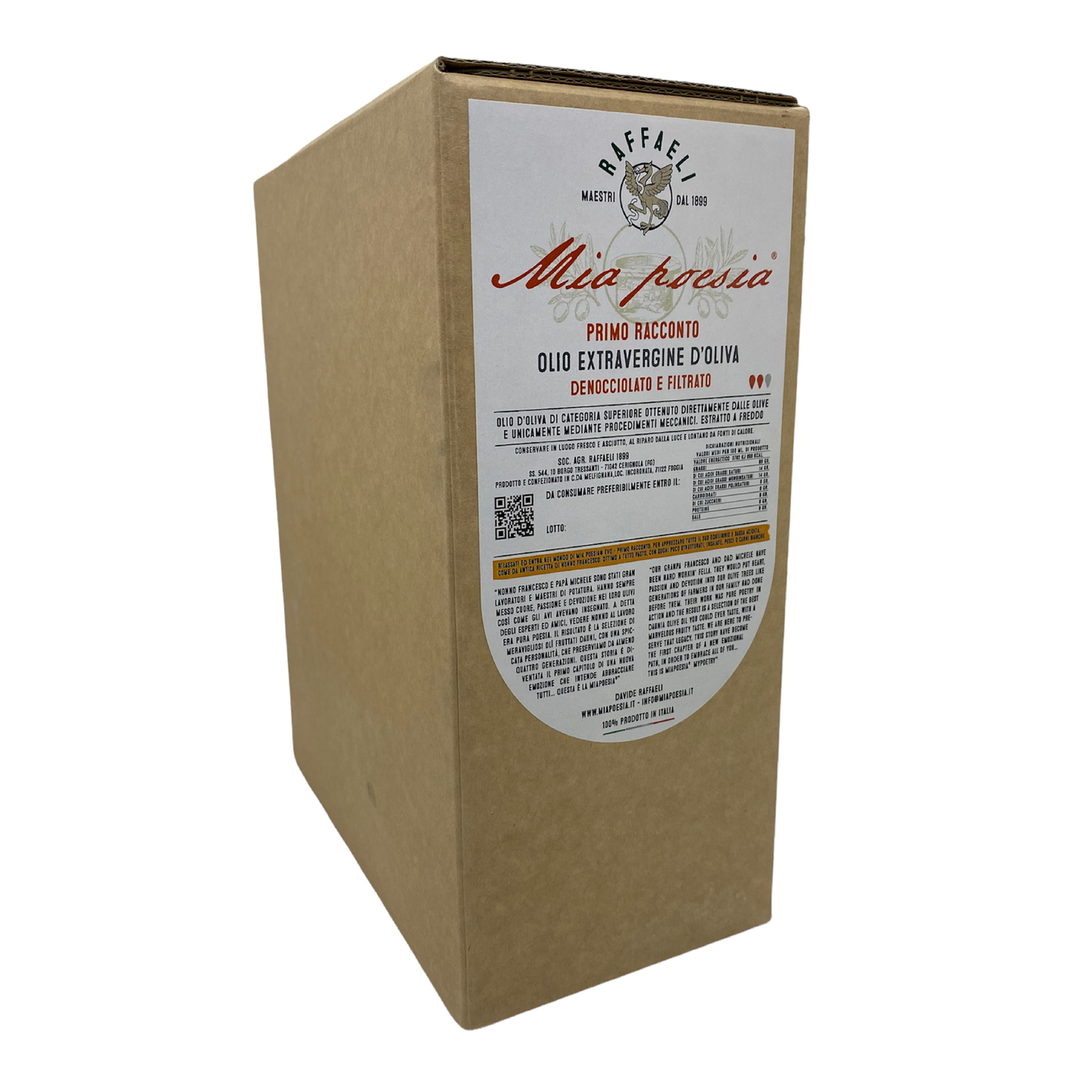 Bag in box Olio Evo filtrato e denocciolato